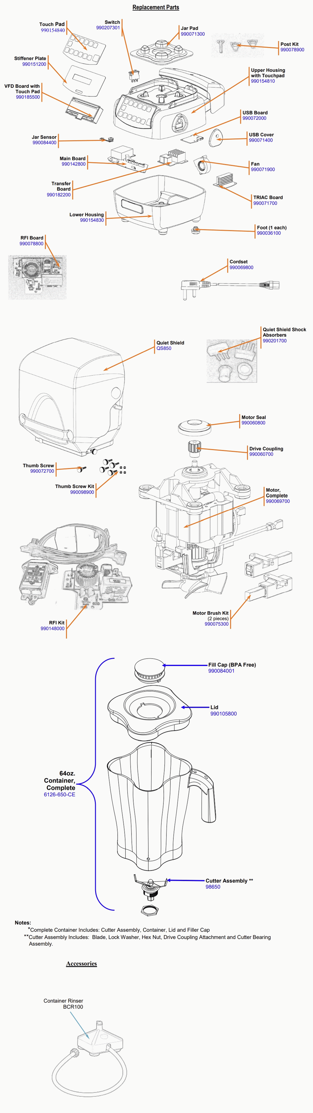 Diagram Diagram and Parts List for HBH850-FRA-P  Hamilton Beach Blender